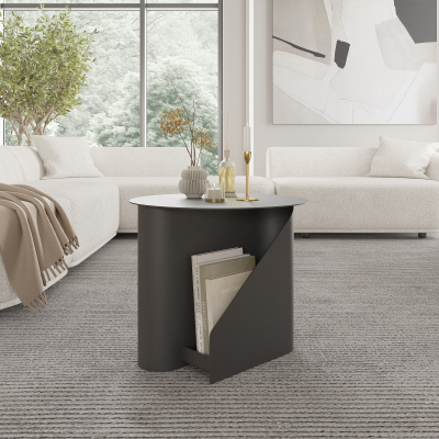 Журнальный столик круглый металлический с двумя отделениями для газет и журналов